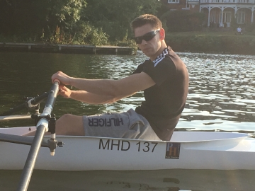 Adaptive rower Dan in the new boat